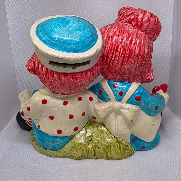 Vintage Raggedy Ann & Andy Piggy Bank "I Love You" 1970s Bobbs-Merrill Co. Korea - Picture 8 of 16